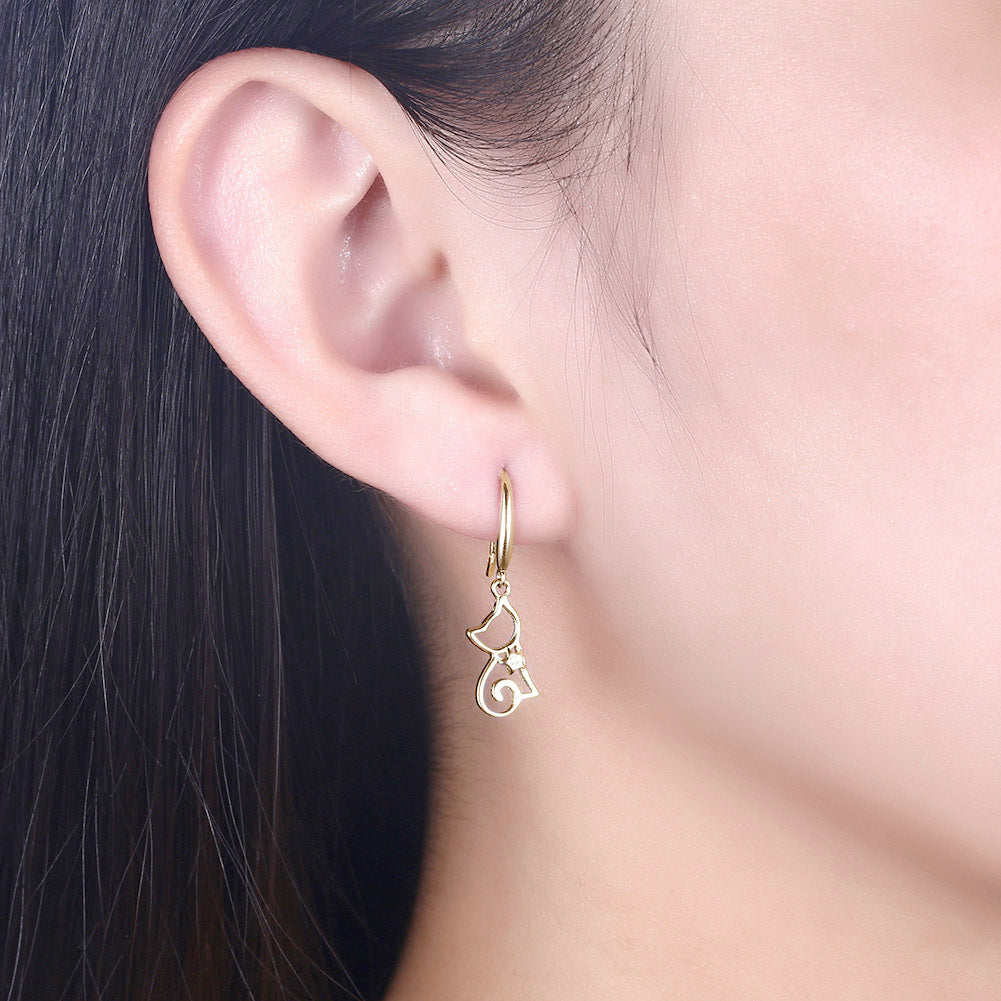 Sterling Silver Cat Zircon Earrings