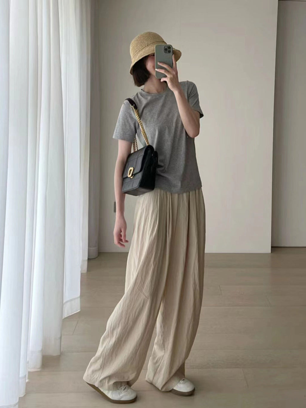 Tight Waist Loose Wide Leg Pants