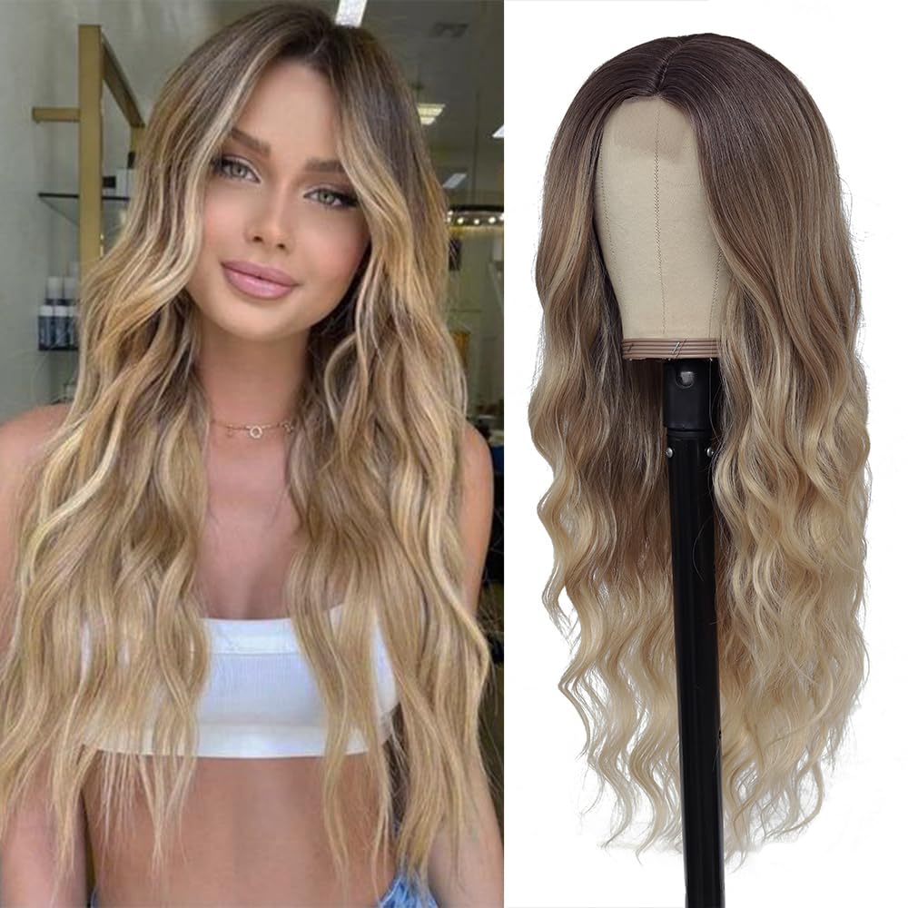 Blonde Wig for Women,26 Inch Long Wavy Curly Middle Part Hair | Soft face-framing layered waves,Tangle resistant,Easy-style,Adjustable,Daily wear,party,photo,Halloween costume