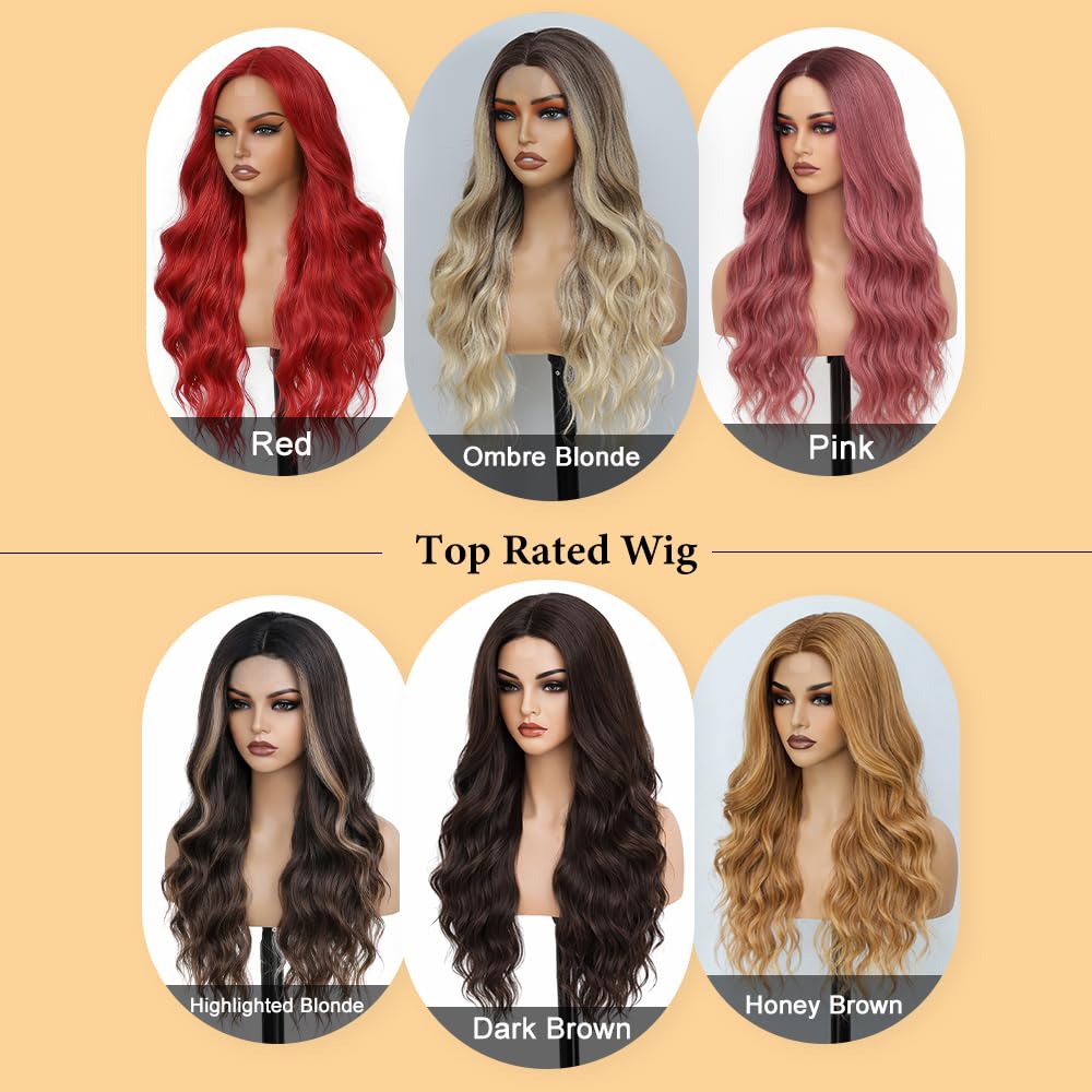 Blonde Wig for Women,26 Inch Long Wavy Curly Middle Part Hair | Soft face-framing layered waves,Tangle resistant,Easy-style,Adjustable,Daily wear,party,photo,Halloween costume
