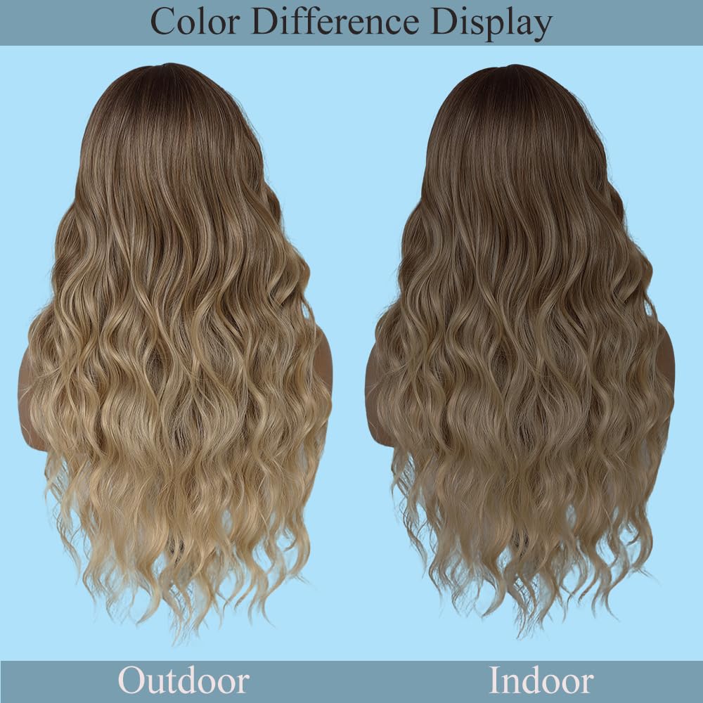 Blonde Wig for Women,26 Inch Long Wavy Curly Middle Part Hair | Soft face-framing layered waves,Tangle resistant,Easy-style,Adjustable,Daily wear,party,photo,Halloween costume