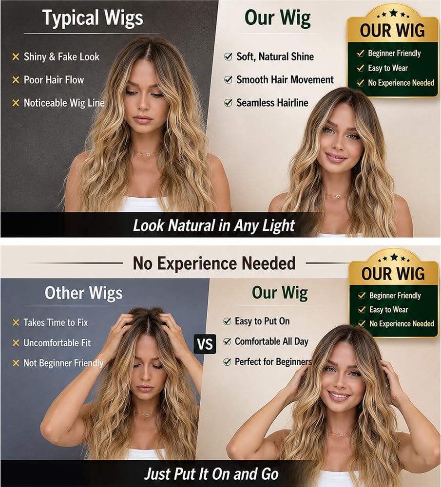 Blonde Wig for Women,26 Inch Long Wavy Curly Middle Part Hair | Soft face-framing layered waves,Tangle resistant,Easy-style,Adjustable,Daily wear,party,photo,Halloween costume