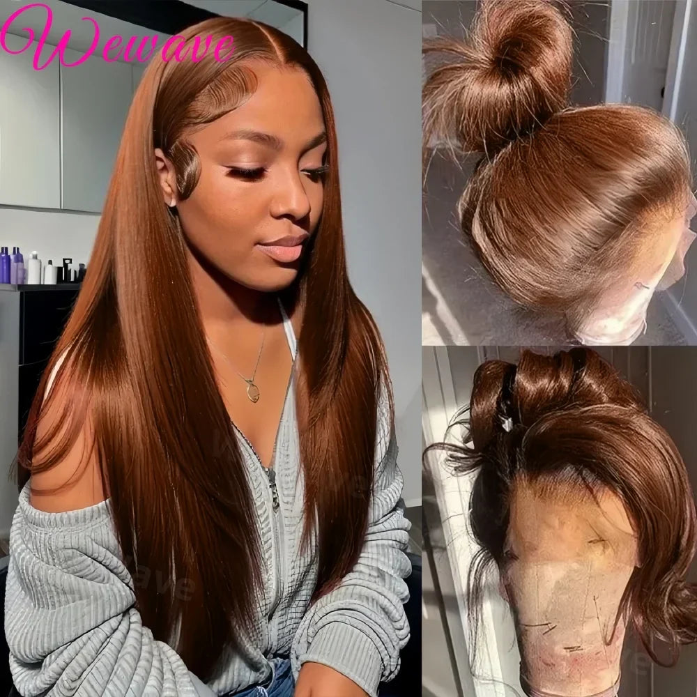 Bone Straight Chocolate Brown Human Hair Wigs