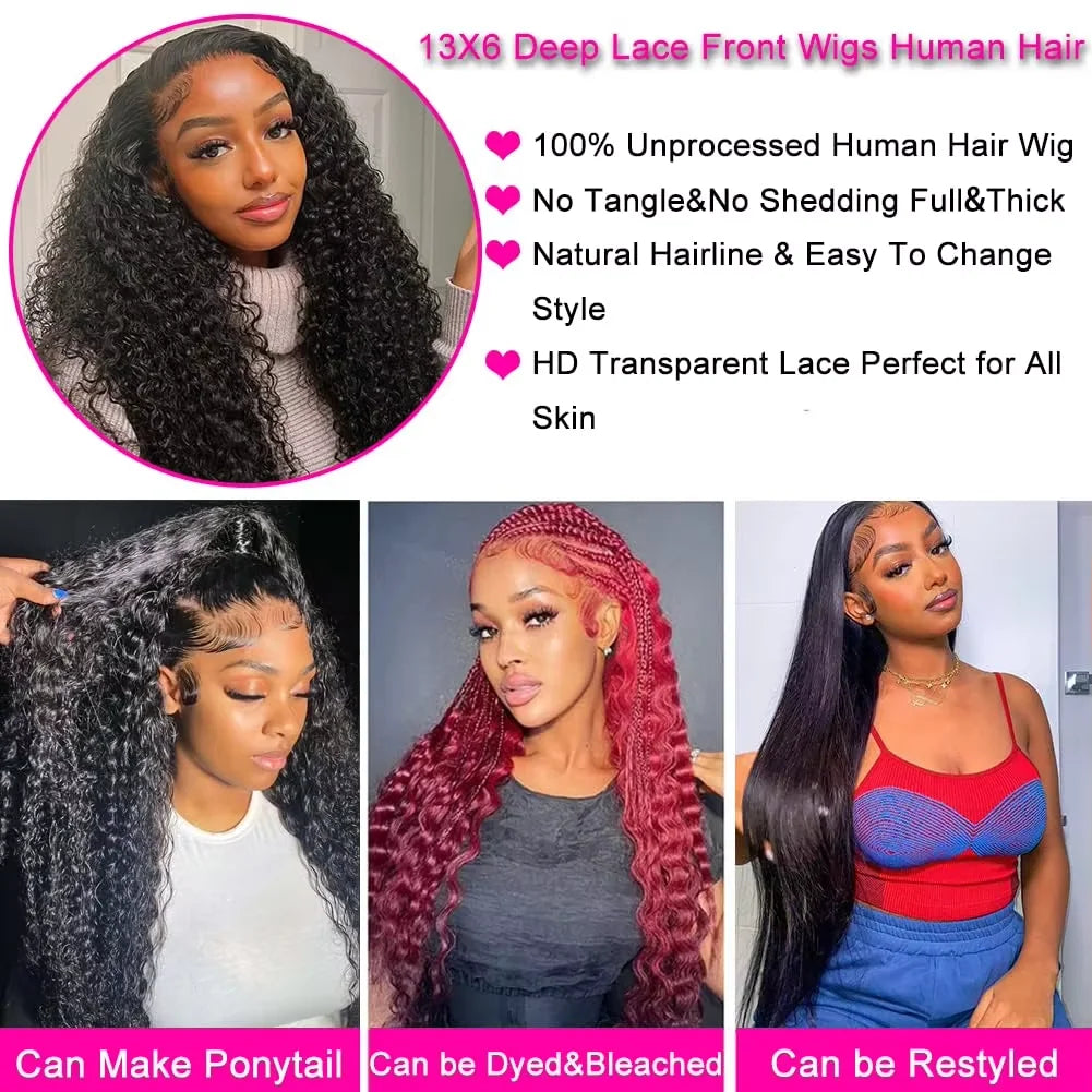 Transparent Lace Front Human Hair Deep Curly Wigs
